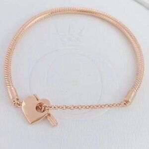 Pandora Moments Heart T-Bar Snake Chain Bracelet, Gold-Plated